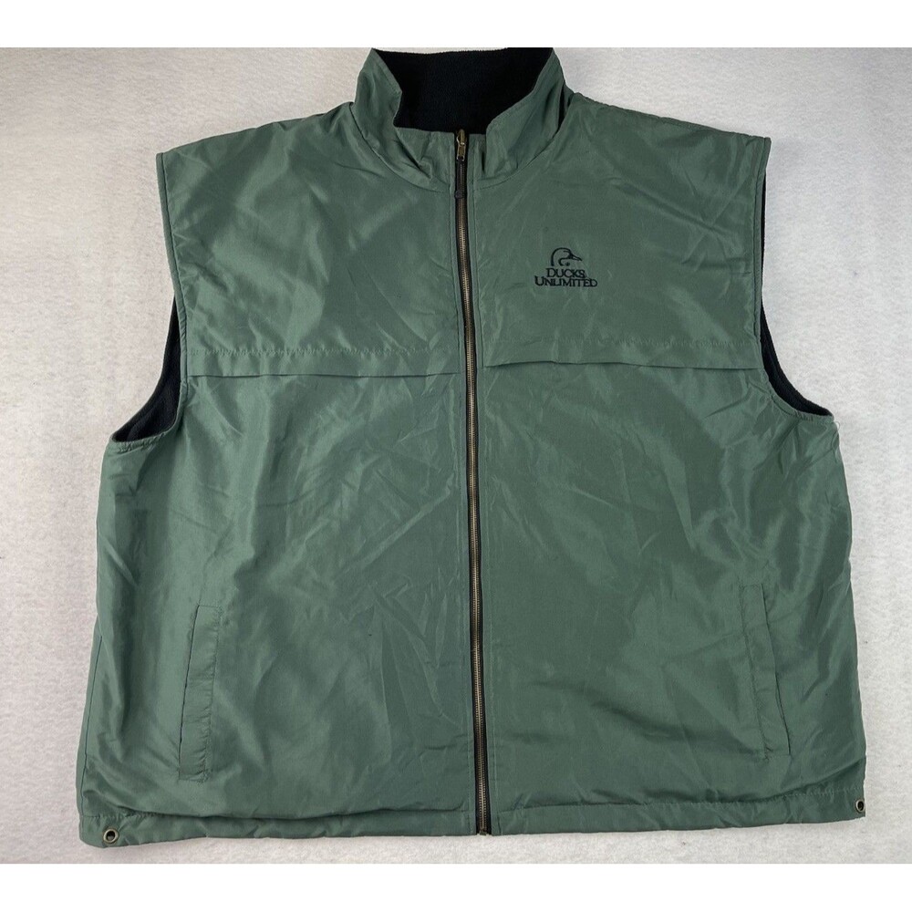 Ducks Unlimited Men's XL Reversible Green Black Fleece Hunting Outdoors Vest